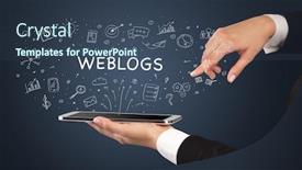  Presentation with social media - PPT layouts with close-up-of-a-touchscreen background and a ocean colored foreground