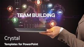  Presentation with team building - Beautiful slide deck featuring close-up-of-a-touchscreen backdrop and a wine colored foreground