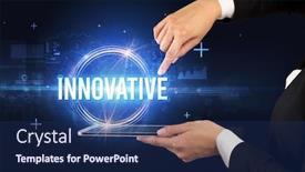  Presentation with new technology - Slide set enhanced with close-up-of-a-touchscreen background and a navy blue colored foreground