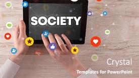  Presentation with society - Presentation design with close-up-of-a-touchscreen background and a coral colored foreground