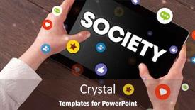  Presentation with society - PPT layouts featuring close-up-of-a-touchscreen background and a tawny brown colored foreground