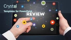  Presentation with review - Amazing PPT theme having close-up-of-a-touchscreen backdrop and a tawny brown colored foreground