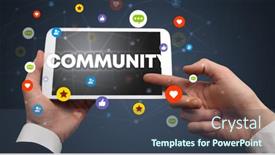  Presentation with community - PPT theme with close-up-of-a-touchscreen background and a ocean colored foreground