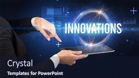  Presentation with innovations - Cool new PPT theme with close-up-of-a-touchscreen backdrop and a navy blue colored foreground