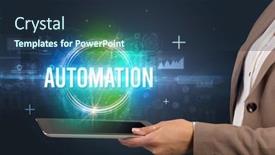  Presentation with new technology - PPT theme consisting of close-up-of-a-touchscreen background and a tawny brown colored foreground