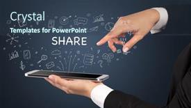  Presentation with social media - PPT theme having close-up-of-a-touchscreen background and a tawny brown colored foreground