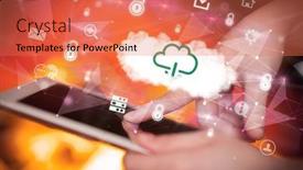  Presentation with technology - Slide set having close-up-of-a-touchscreen background and a coral colored foreground