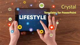  Presentation with social media - Slide set consisting of close-up-of-a-touchscreen background and a tawny brown colored foreground