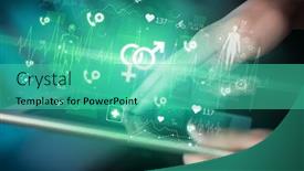  Presentation with healthcare - PPT theme featuring close-up-of-a-touchscreen background and a seafoam green colored foreground
