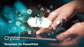  Presentation with technology - Slide set having close-up-of-a-touchscreen background and a ocean colored foreground