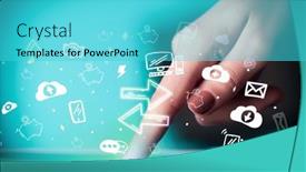  Presentation with hand drawn cartoon of sports - PPT theme having close-up-of-a-touchscreen background and a cyan colored foreground