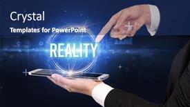  Presentation with tech - Presentation with close-up-of-a-touchscreen background and a navy blue colored foreground