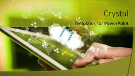  Presentation with technology - PPT theme featuring close-up-of-a-touchscreen background and a gold colored foreground