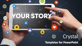  Presentation with social - PPT theme with close-up-of-a-touchscreen background and a tawny brown colored foreground