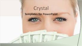  Presentation with hidden - Colorful presentation theme enhanced with close-up of a woman face hidden with dollars banknotes against white background backdrop and a lemonade colored foreground