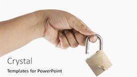  Presentation with padlock - Cool new slides with close-up of a woman's hand holding a padlock backdrop and a white colored foreground