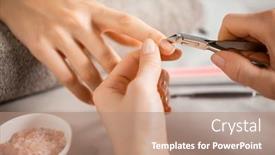  Presentation with stainless steel - PPT theme consisting of close-up-of-a-woman background and a coral colored foreground