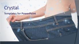  Presentation with falling snow - Slides enhanced with close up of a woman belly in too big pants against snow falling background and a sky blue colored foreground