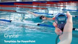  Presentation with swimming pool - Presentation theme with close-up-of-a-woman background and a teal colored foreground