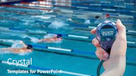  Presentation with swimming pool - Slides having close-up-of-a-woman background and a teal colored foreground