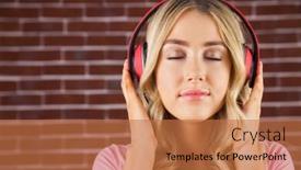  Presentation with red brick wall - Theme having close up of a woman listening to music against a red brick wall background and a coral colored foreground