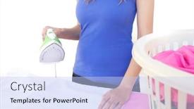  Presentation with ironing - Cool new PPT theme with close-up of a woman ironing against a white background backdrop and a light blue colored foreground
