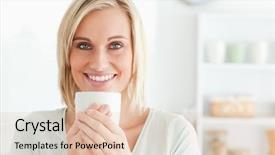  Presentation with smell - Cool new presentation with close up of a woman taking in smell of coffee looking into the camera in the kitchen backdrop and a lemonade colored foreground