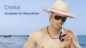  Presentation with soft drink - Colorful theme enhanced with close-up of a young man holding a glass of soft drink backdrop and a sky blue colored foreground