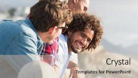  Presentation with multi ethnic group - PPT theme with close up of a young multi ethnic guy having fun with friends near beach group of happy young man and woman standing facing sea while leaning over fence happy african man looking at camera outdoor background and a soft green colored foreground