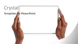 Presentation with hands holding black tablet - Slide set consisting of close-up-of-african-american background and a white colored foreground