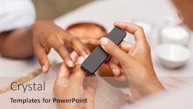  Presentation with nail salon - Slide deck with close-up-of-african-hands background and a coral colored foreground