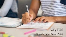  Presentation with test exam student - Slide deck having close-up-of-african-student background and a soft green colored foreground