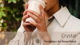  Presentation with headphones - Slides having close-up-of-african-woman background and a coral colored foreground