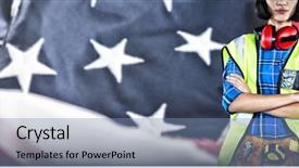  Presentation with american flag - Cool new PPT theme with arms crossed against grey background backdrop and a seafoam green colored foreground