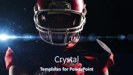  Presentation with rugby - PPT theme consisting of close-up of american football player in helmet holding rugby ball background and a wine colored foreground