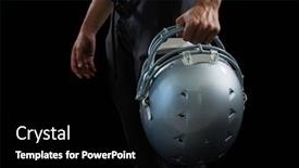  Presentation with gear - Presentation design enhanced with close-up of american football player holding a head gear background and a black colored foreground