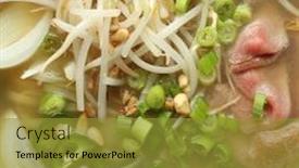  Presentation with asian noodle soup - Cool new slide deck with close-up-of-an-asian backdrop and a gold colored foreground