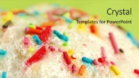  Presentation with sprinkles - Amazing slide deck having close-up of an easter cake with white sugar icing speckled with colored candy sprinkles artistic festive still life on light green background backdrop and a yellow colored foreground