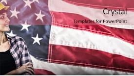  Presentation with army forces female - Colorful theme enhanced with ceremonial check - female architect standing with arms backdrop and a  colored foreground