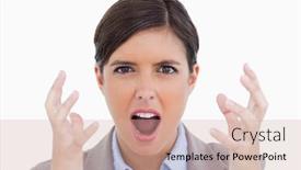  Presentation with entrepreneur - Beautiful PPT layouts featuring close up of angry shouting entrepreneur against a white background backdrop and a soft green colored foreground