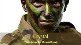  Presentation with angry - Cool new PPT layouts with close up of angry soldier on white background backdrop and a tawny brown colored foreground