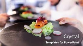  Presentation with appetizer - Beautiful presentation featuring close-up of appetizer on plate backdrop and a dark gray colored foreground