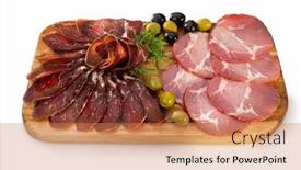  Presentation with advertising - Slide deck with close-up-of-appetizing-smoked background and a coral colored foreground