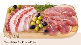  Presentation with advertising - PPT layouts having close-up-of-appetizing-smoked background and a coral colored foreground