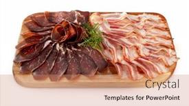  Presentation with beef - Presentation theme with close-up-of-appetizing-smoked background and a coral colored foreground