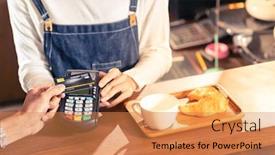  Presentation with credit card - Slide set consisting of close-up-of-asian-customer background and a coral colored foreground