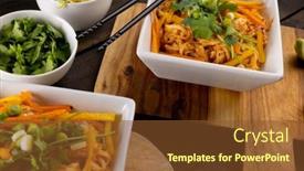  Presentation with asian chopsticks - PPT theme enhanced with close-up-of-asian-wok background and a tawny brown colored foreground
