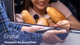  Presentation with online grocery - Beautiful PPT layouts featuring close-up-of-asian-woman backdrop and a ocean colored foreground