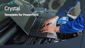  Presentation with auto - Beautiful presentation theme featuring close-up of auto mechanic backdrop and a dark gray colored foreground