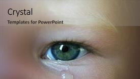  Presentation with eye - Presentation design featuring close-up of baby eye background and a light gray colored foreground